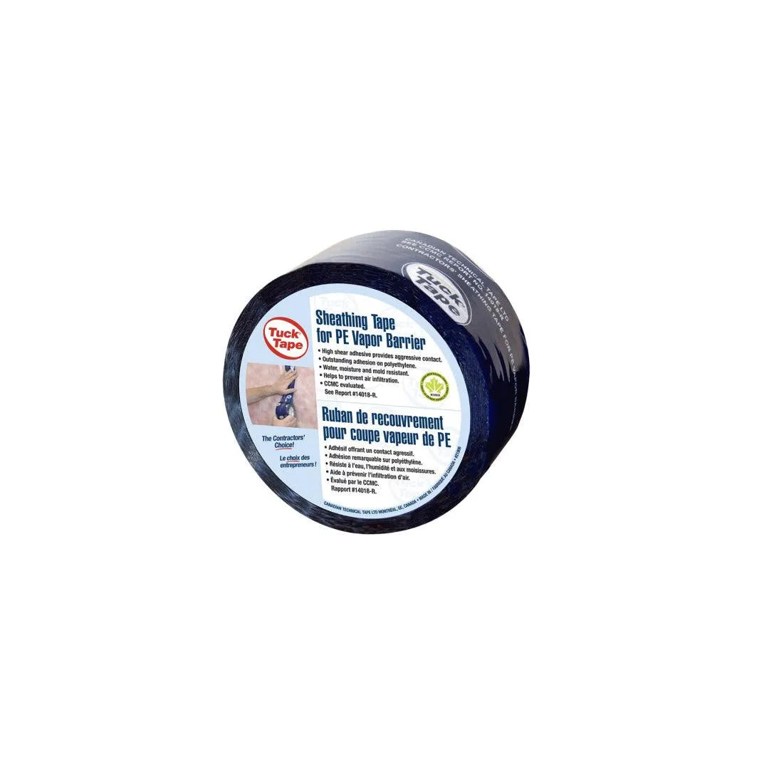60mm x 55m Blue PE Vapor Barrier Sheathing Tape - Waterproof Sealing Tape for Construction, Roofing & Insulation Projects