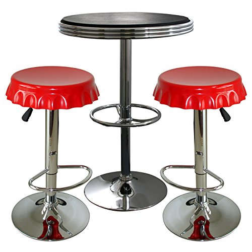 Buffalo BSSET28 AmeriHome Retro Contrast Soda Cap Bistro Set - 3 Piece Outdoor Patio Dining Set for Garden, Balcony & Backyard (Table + 2 Chairs) - Vintage Style Cafe Furniture for Restaurants & Home Decor