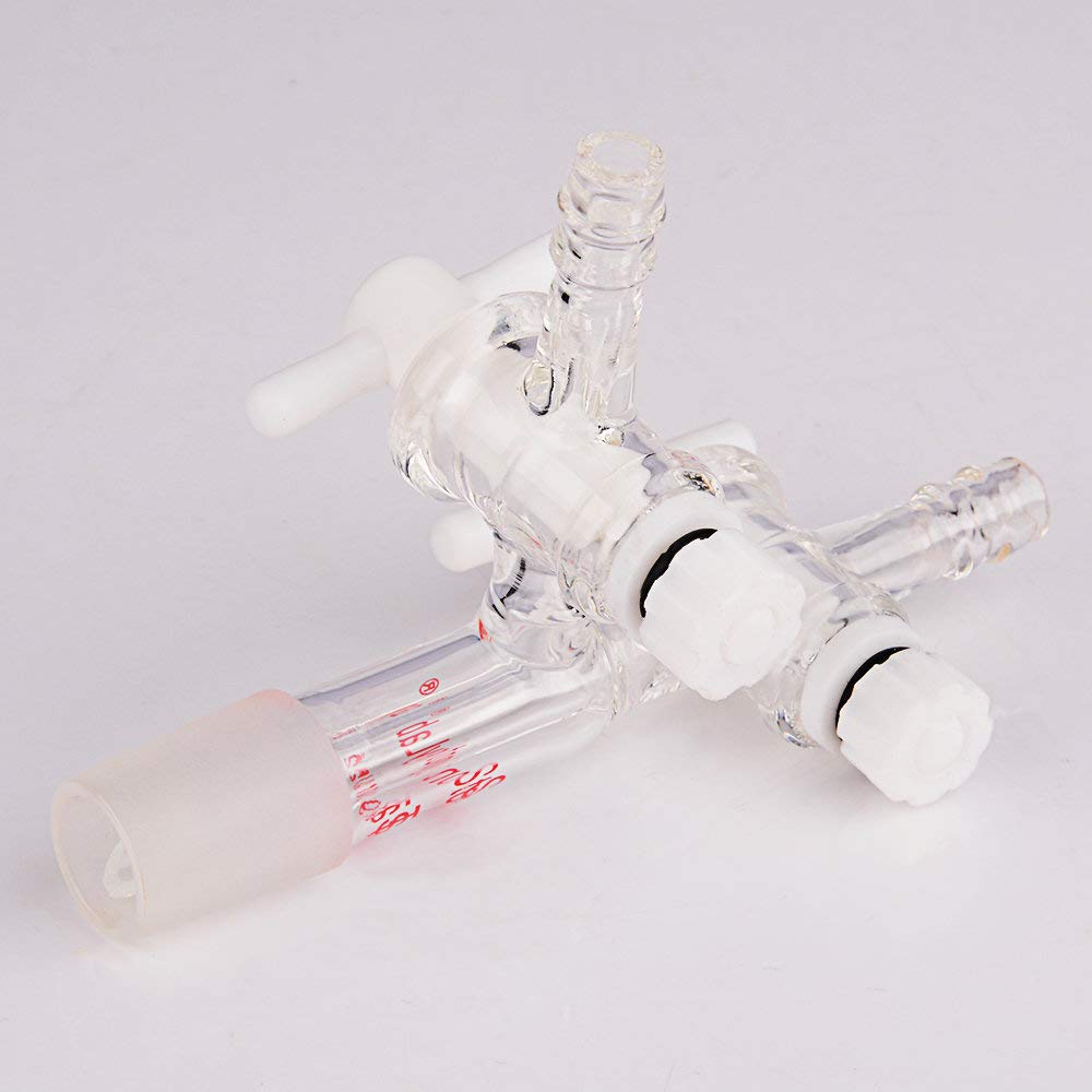 Stonylab Premium Borosilicate Glass Vacuum Transfer Adapter with PTFE Stopcocks - 19/22 Inner Joint for Laboratory, Distillation & Chemistry Experiments