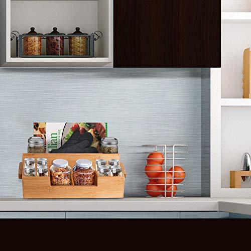 Bamboo Utensil Holder & Wooden Caddy Set - 10 Compartment Silverware Organizer for Spoons, Knives, Forks, Napkins, Chopsticks & Condiments | Perfect for Coffee Breakroom, Kitchen & Home Organization