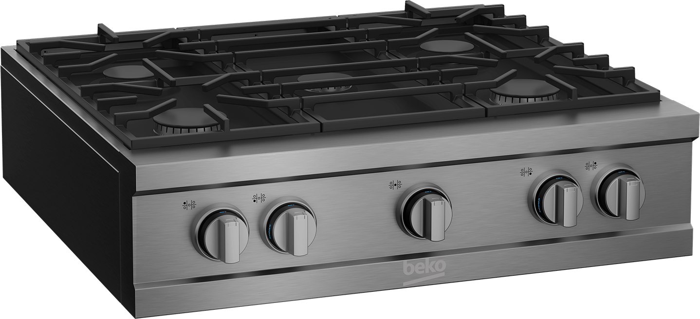 Beko PRGRT30500SS 30-Inch Stainless Steel Built-In Gas Range Top - Professional Style for Home Kitchen Cooking, Baking & Entertaining