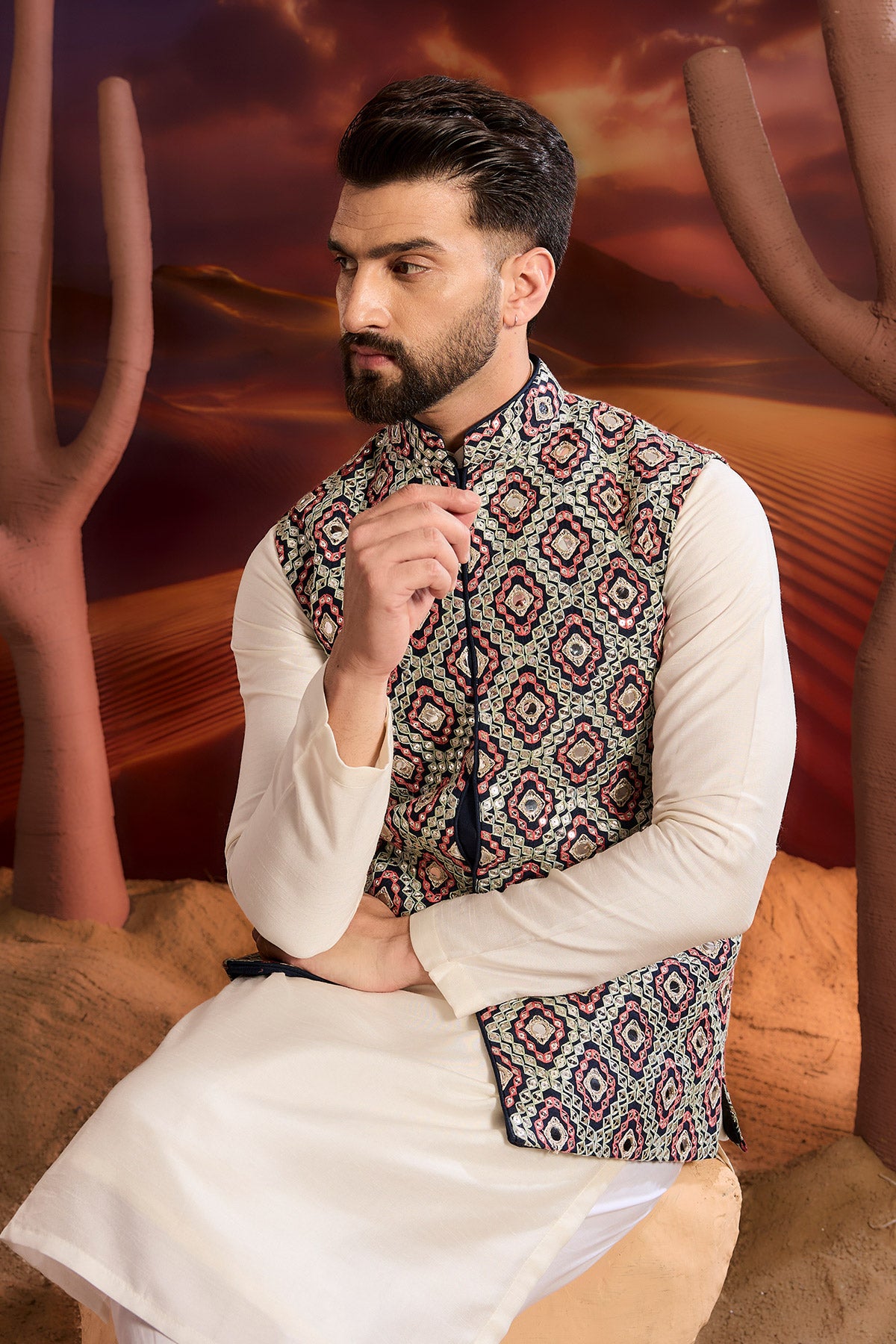 Stylish Navy Blue Short Jacket with Mirror Work Embroidery - Perfect for Casual Outings, Parties, and Festive Occasions