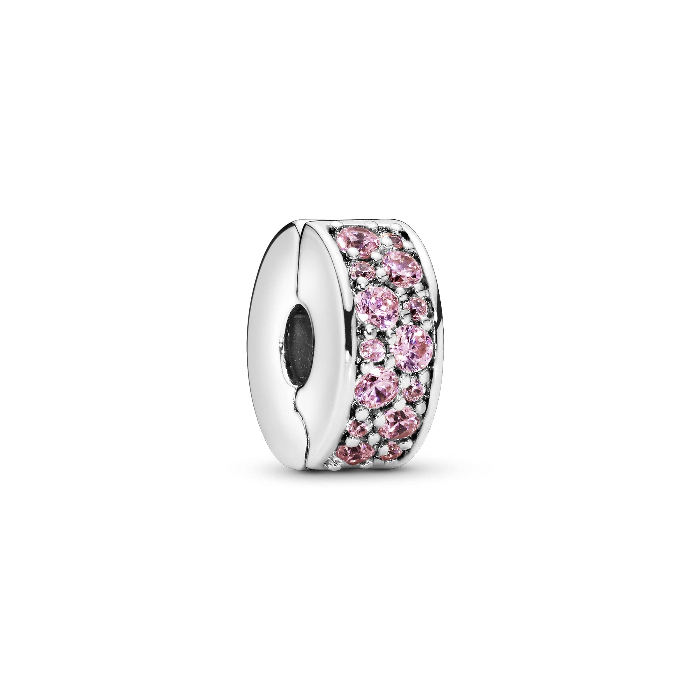 Pandora Sterling Silver Pink Pave Clip Emerald Charm Bracelet for Women - Perfect for Gifts, Anniversaries & Everyday Elegance