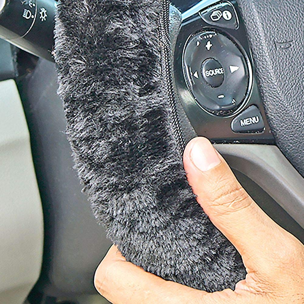Soft Plush Steering Wheel Cover - Non-Slip Elastic Stretch Universal Fit 14