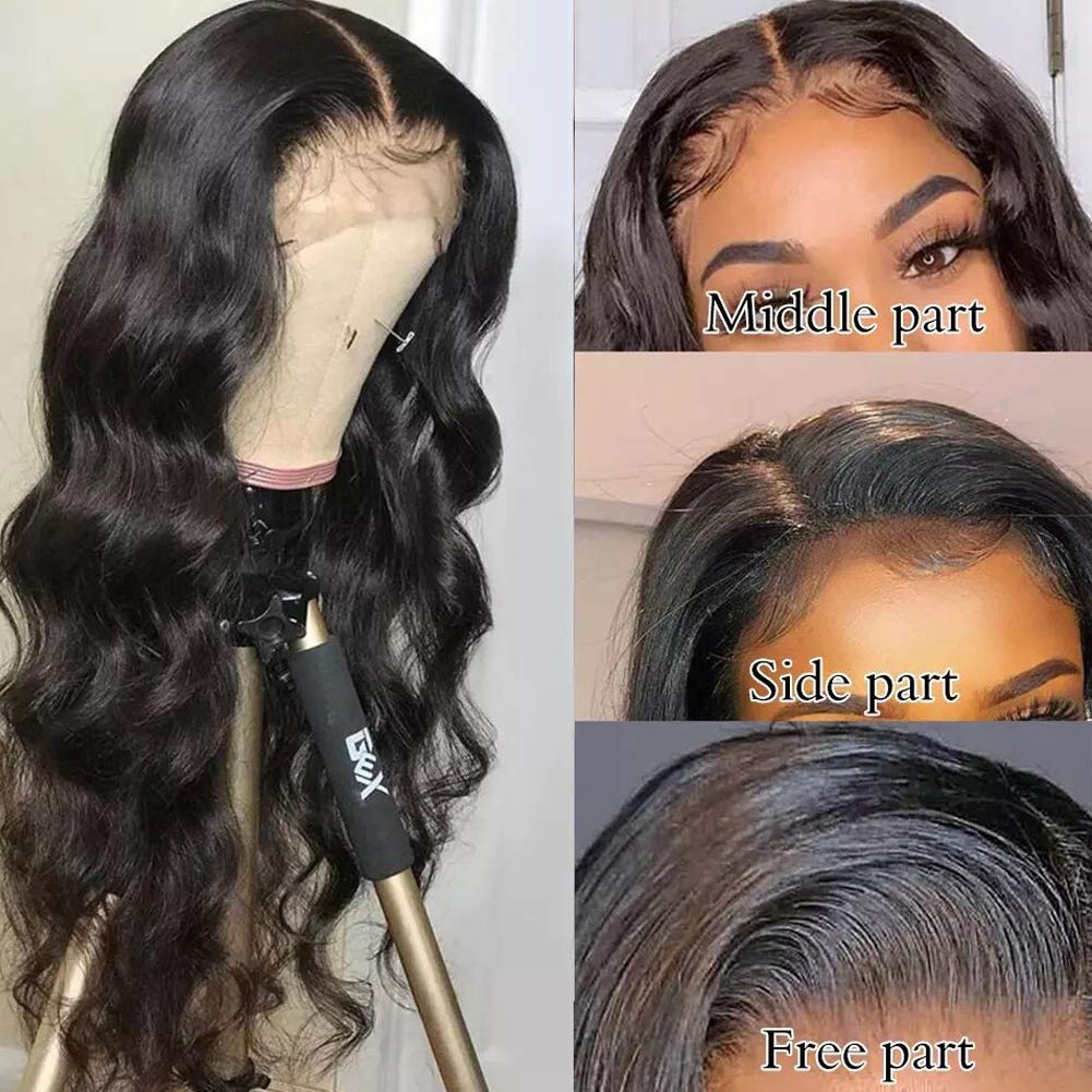 Jet Black 360 Lace Front Wig Human Hair 10A Brazilian Human Hair Wigs for Black Women with Baby Hair Body Wave #1 Color Medium Cap - Perfect for Daily Wear, Parties, and Special Occasions (12