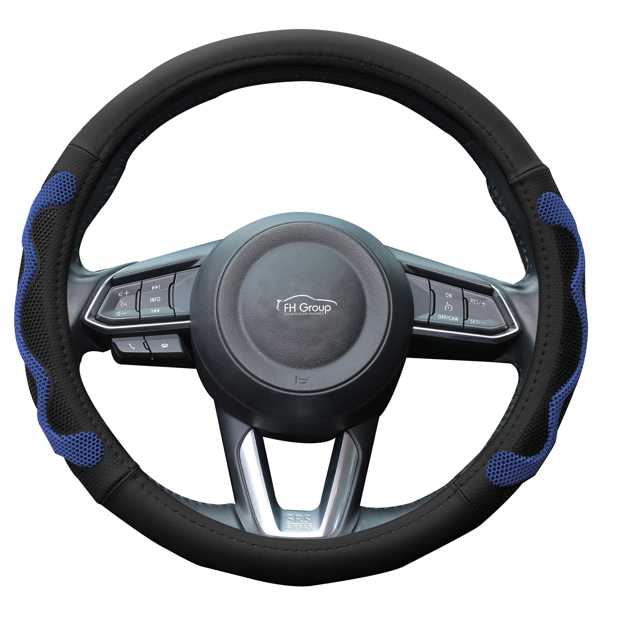 Premium Universal Leather Car Steering Wheel Cover with Anti-Slip Silicone Grip - Blue | Comfort & Style Upgrade for Cars, SUVs, Trucks | Perfect for Daily Commute & Road Trips