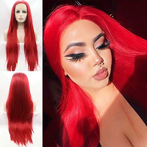 red straight lace front wig