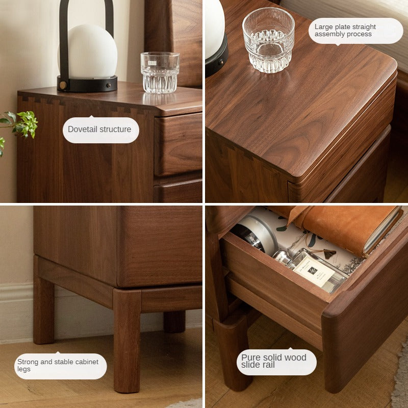Premium Black Walnut & Ash Solid Wood Nightstand - Stylish Bedside Storage Table for Bedroom, Living Room, or Office