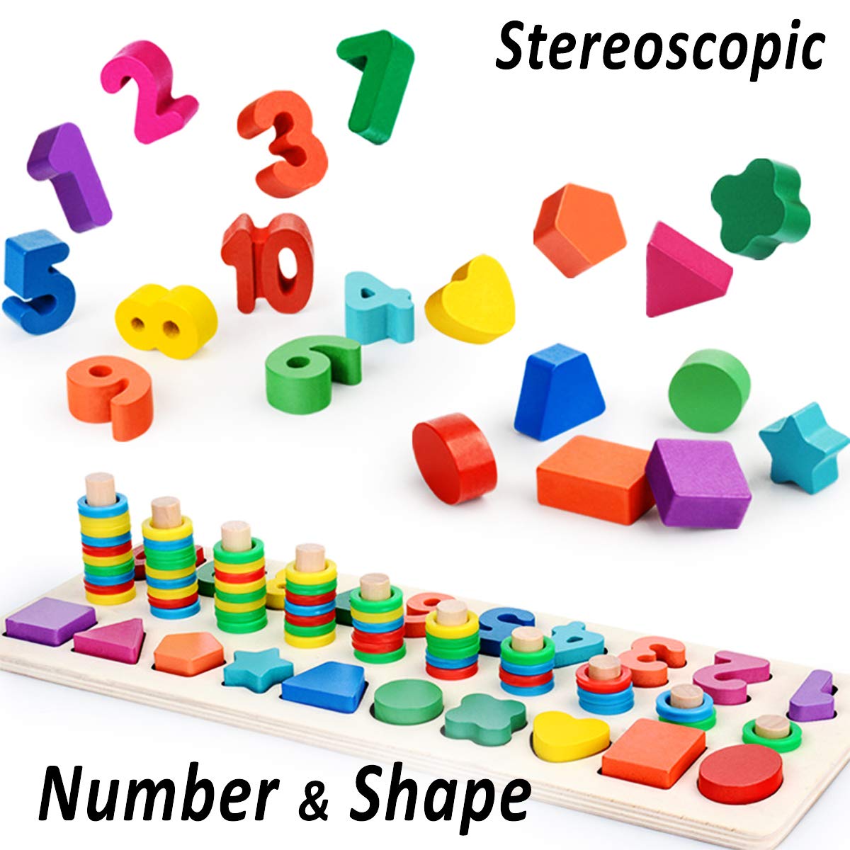 Montessori Wooden Toys for Kids - Number & Shape Stacker Game for Preschool Learning | Birthday & Christmas Gifts