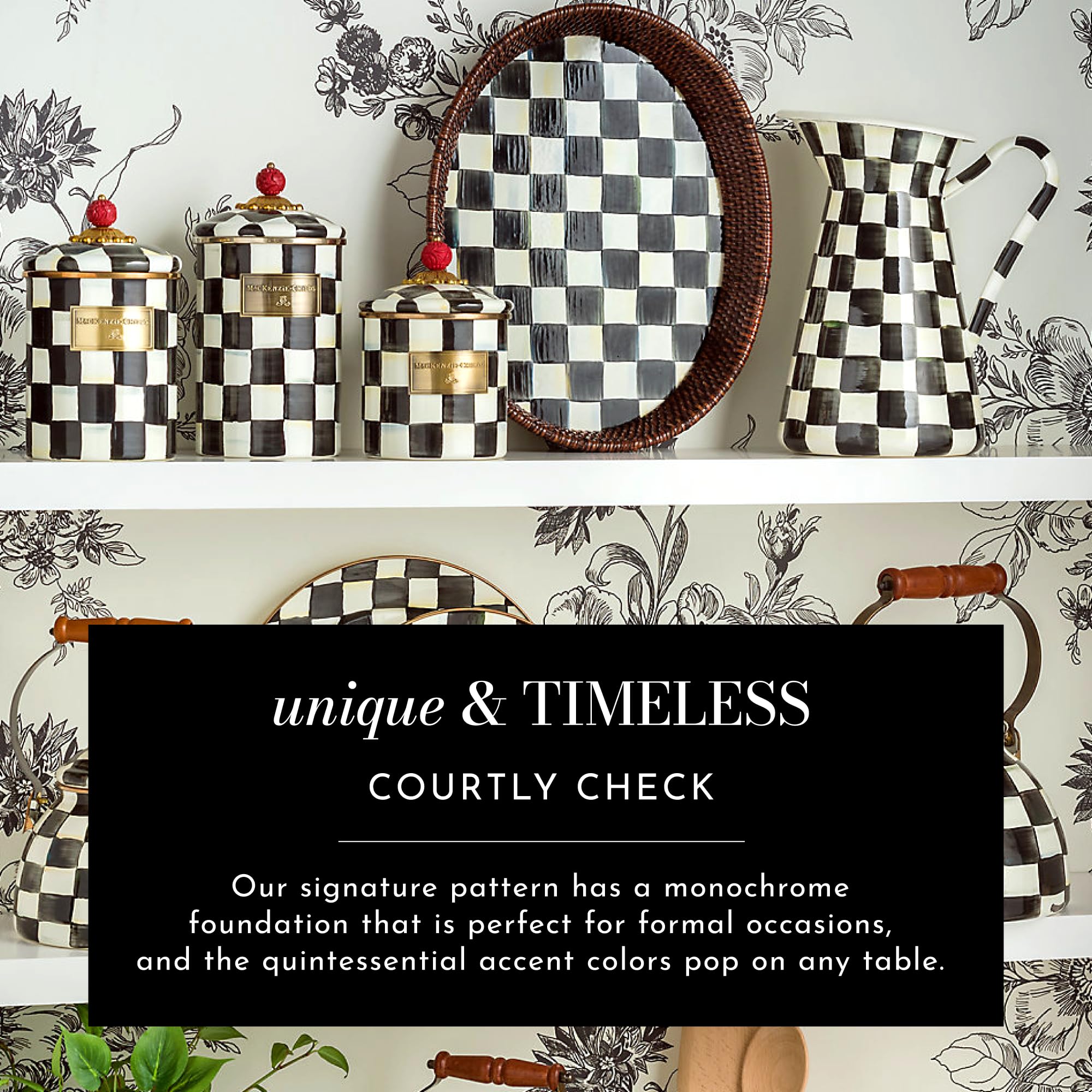 MACKENZIE-CHILDS Elegant Black-and-White Courtly Check Cheese Board Set - Perfect for Charcuterie, Cheese Platters, Wine Pairings & Entertaining Guests at Dinner Parties