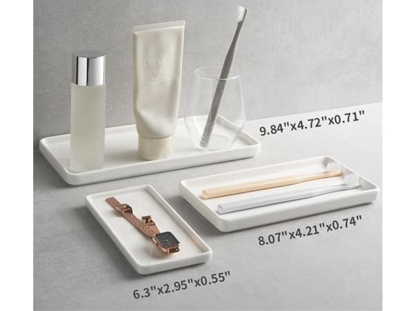 Gurygo 6 Inch White Ceramic Bathroom Tray - Rectangle Sink Organizer for Bathroom & Kitchen Counter - Porcelain Dispenser Holder for Soap, Sponge, Toothbrush - Perfect for Vanity, Shower, Bathtub Organization