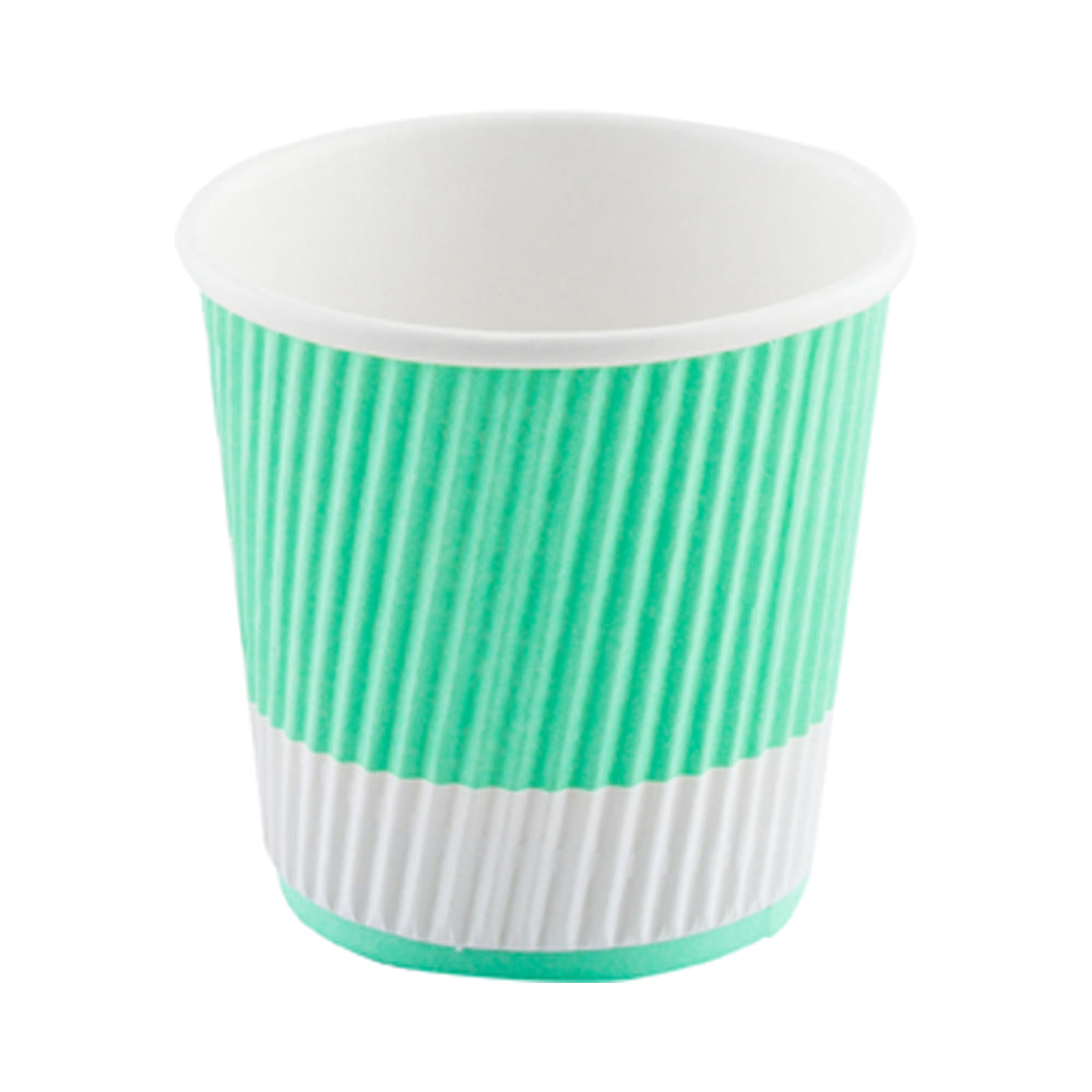8 oz Light Green Paper Coffee Cups with Ripple Wall - 3.5