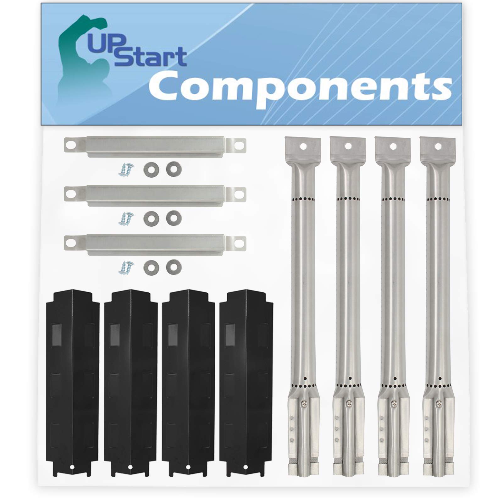 3 BBQ Grill Burner Crossover Tube & 4 Heat Shield Plates - Replacement Parts for Charbroil 463440109B - Compatible with Barbeque Carry Over Channel Tube, Flavorizer Bars & Pipe Burners - Perfect for Outdoor Grilling, Backyard BBQs & Camping Cookouts