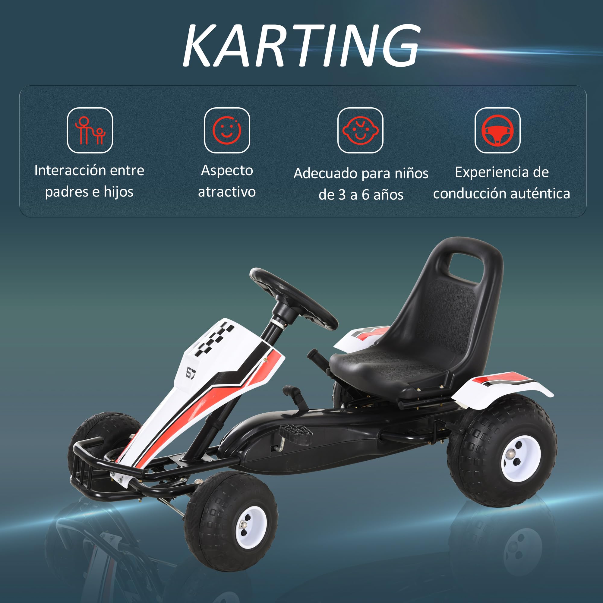 **HOMCOM Kids Pedal Go Kart for Ages 3+ | Adjustable Seat & Hand Brake | 104x66x57cm White & Black | Outdoor Play & Backyard Fun**