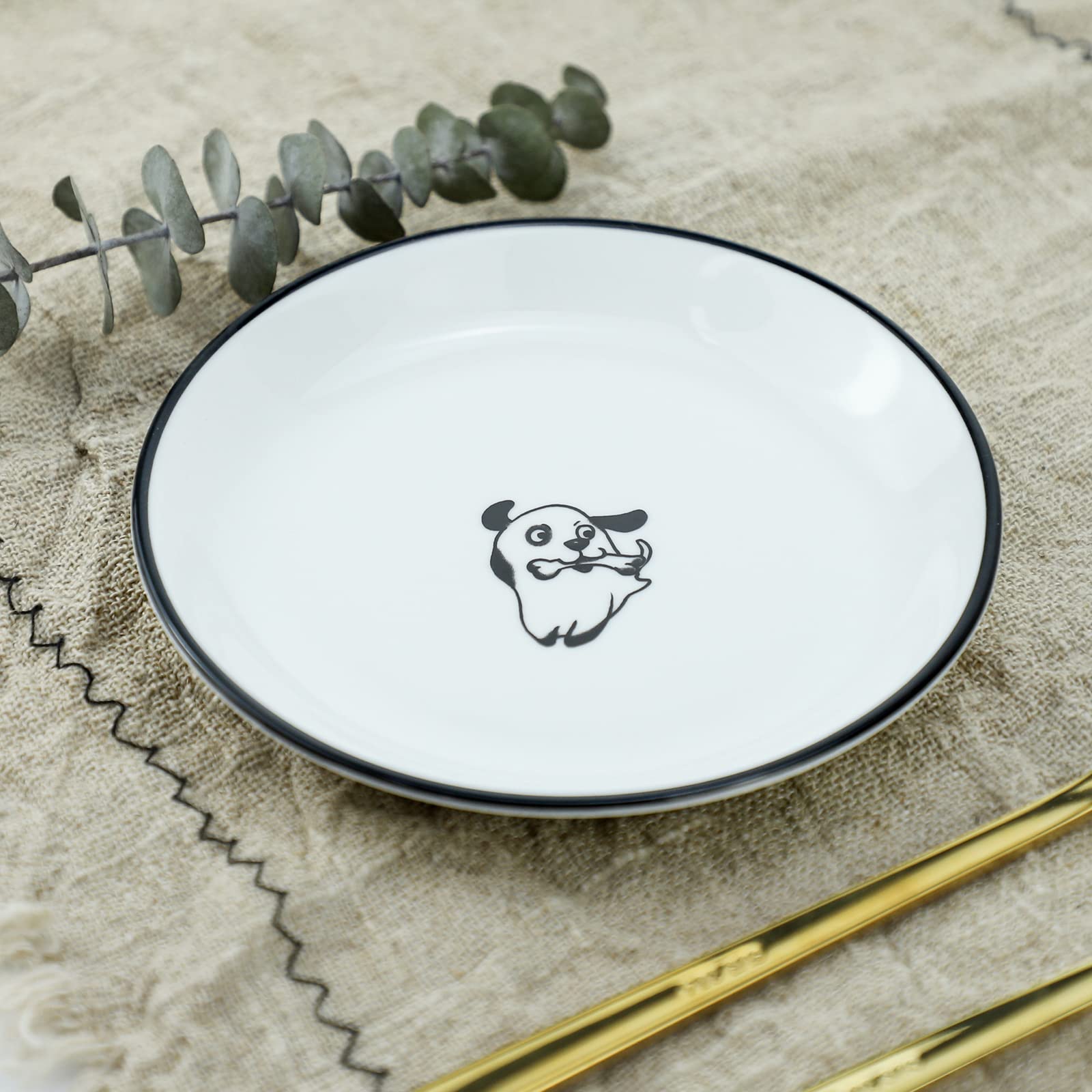 Happy Dog Ceramic Bowls Set of 4 - Seasoning Dishes & Appetizer Plates for Kitchen & Dining