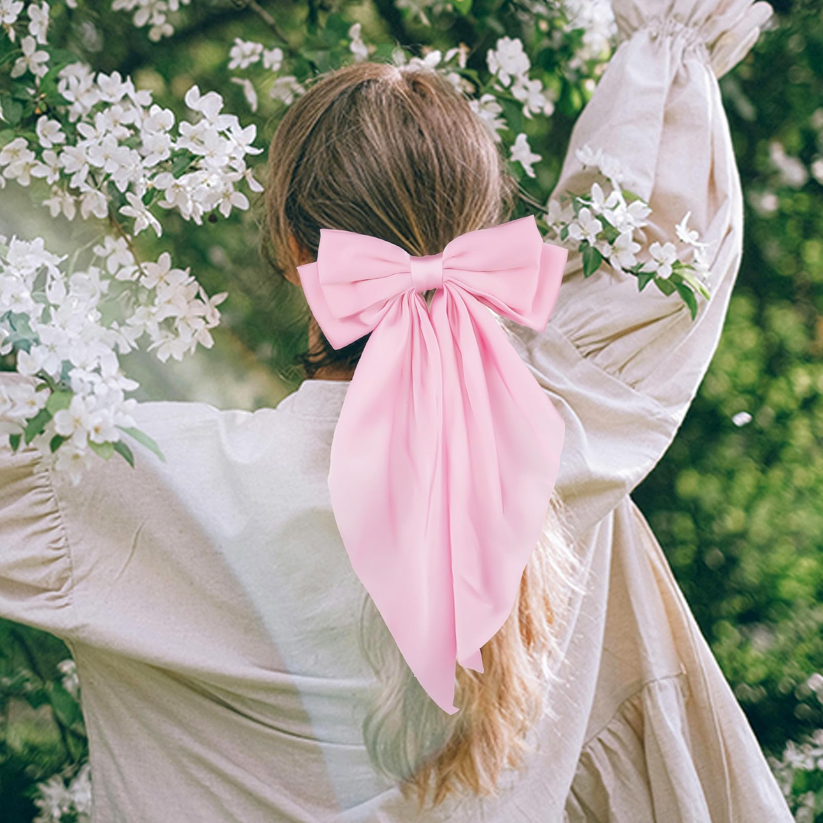 Pink Hair Bows for Women & Girls - 2PCS Satin Hair Clips with Long Tails | Perfect for Parties & Weddings
