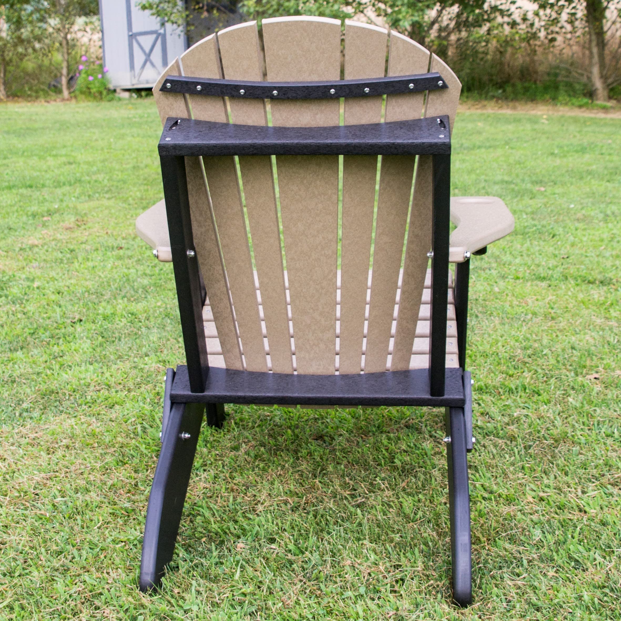 Poly Folding Adirondack Chair - Weather-Resistant Outdoor Furniture in Weathered Wood & Black - Perfect for Patio, Garden, Poolside & Backyard Relaxation