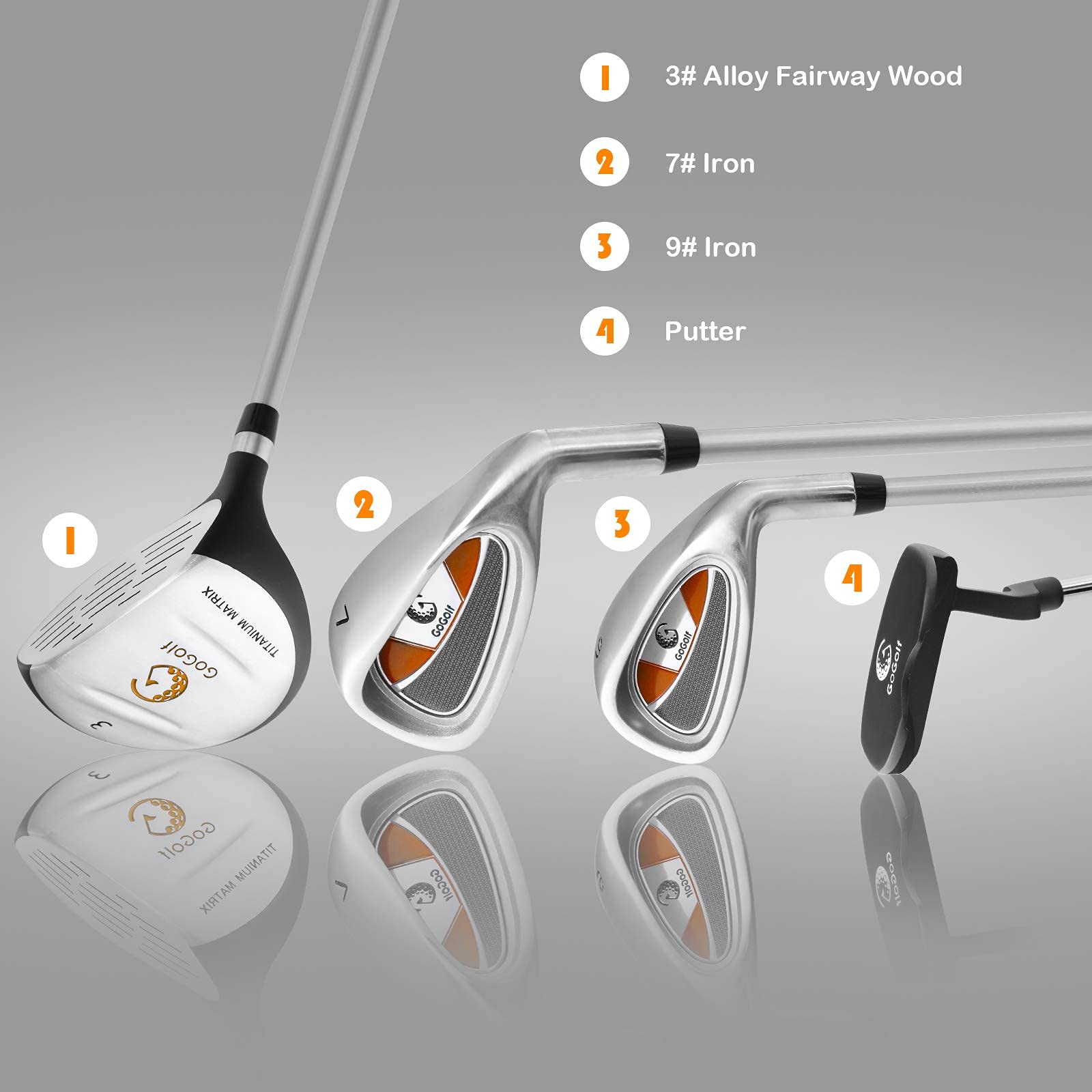**Premium Kids Golf Club Set with Stand Bag - 3# Wood, 7# & 9# Irons, Putter, Head Covers & Rain Hood - Right-Handed Youth Golf Clubs for Boys & Girls Ages 8-10 (Orange) - Perfect for Junior Golf Training & Backyard Practice**