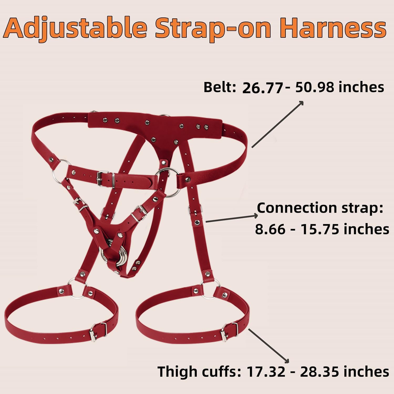 Adjustable Strap-On Harness for Women & Couples - Pegging Dildo with Detachable 3-Size Metal O-Rings & Thigh Cuffs - Wearable Bondage Gear for Lesbian, Gay, Vaginal & Anal Play - Perfect for Role Play, BDSM & Couples Intimacy