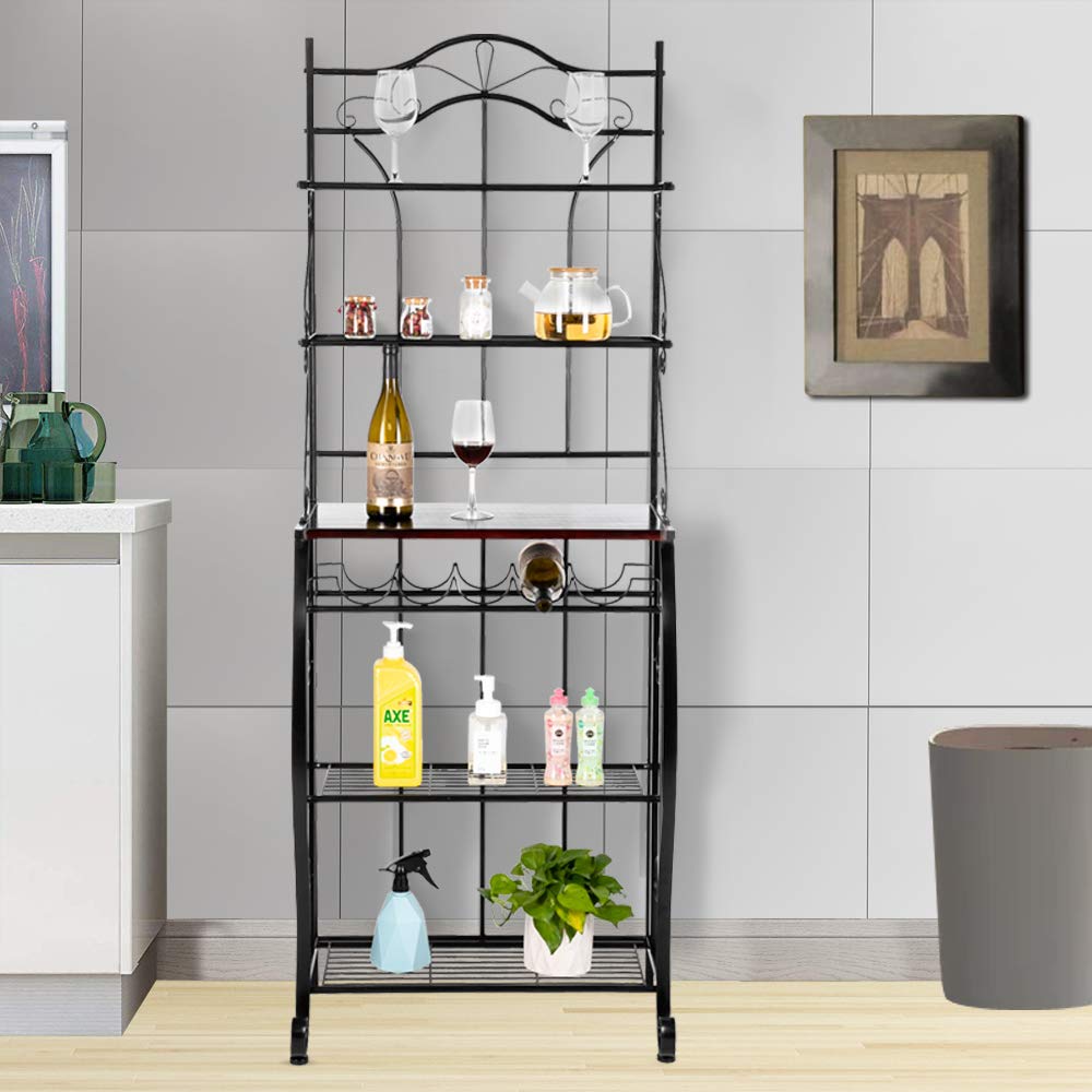5-Tier Metal Kitchen Rack - Space Saving Storage Organizer for Spices, Utensils & Baking Supplies - Perfect for Countertop, Pantry or Small Kitchen Decor