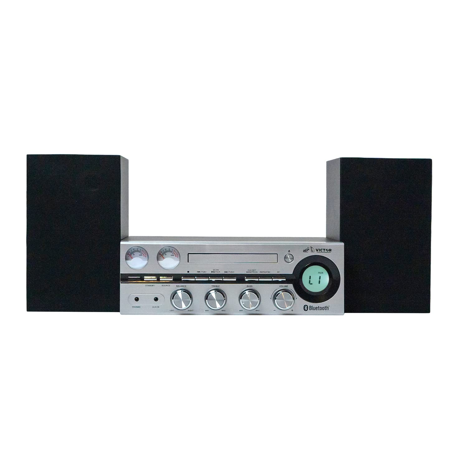Victor VDTS-4400 Milwaukee 50W Bluetooth Stereo System with CD/MP3 Player, FM Radio, VU Meters & Detachable Speakers - Premium Home & Office Audio for Music Lovers & Workspaces