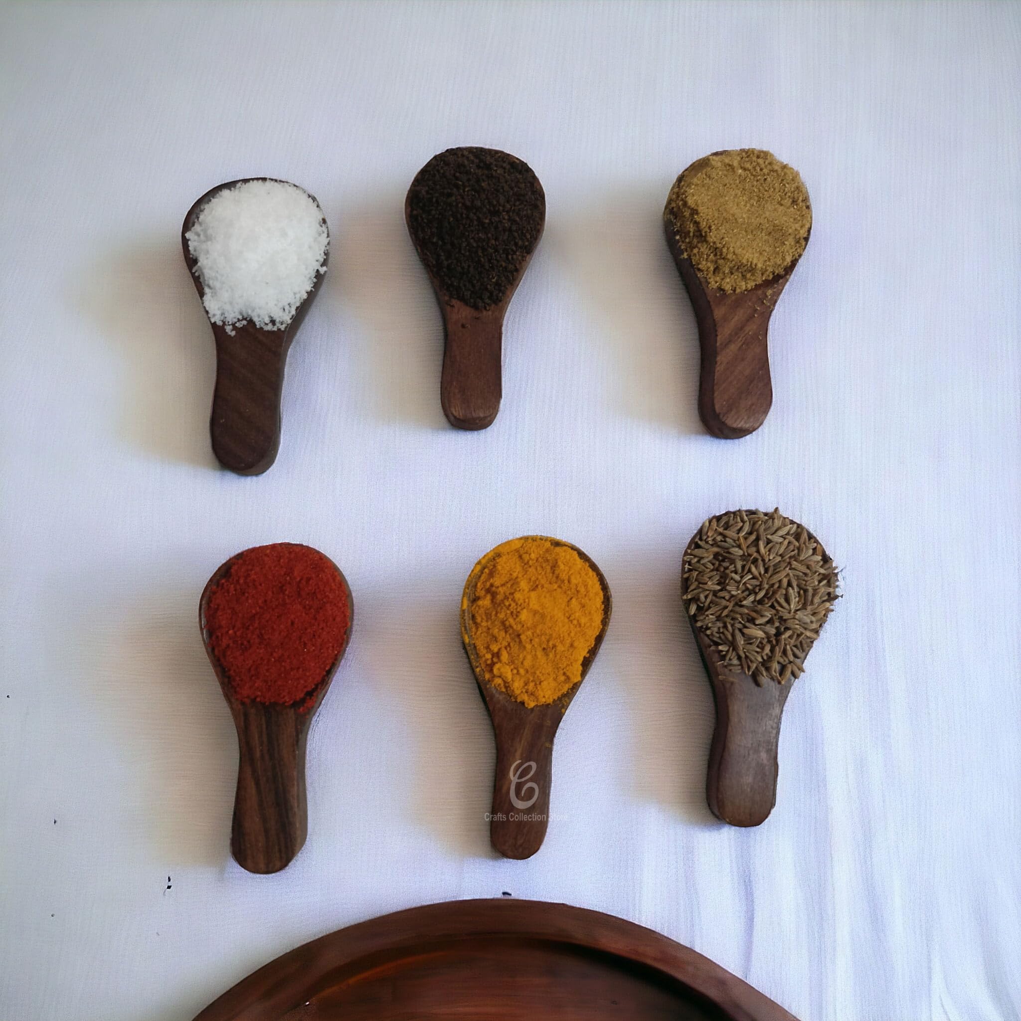Handmade Wooden Masala Spoon Set of 6 - Natural Tea Coffee Sugar Spice Scoop for Small Jars & Containers | Perfect for Kitchen, Pantry Organization & Spice Measuring