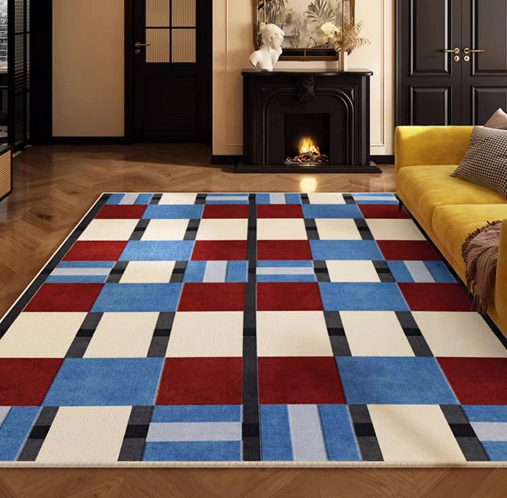 Modern Geometric Area Rugs - Blue Contemporary Dining Room & Living Room Carpets - Mid Century Design Floor Mats for Bedroom, Home Decor | Perfect for Dining Spaces, Lounge Areas & Bedroom Accents