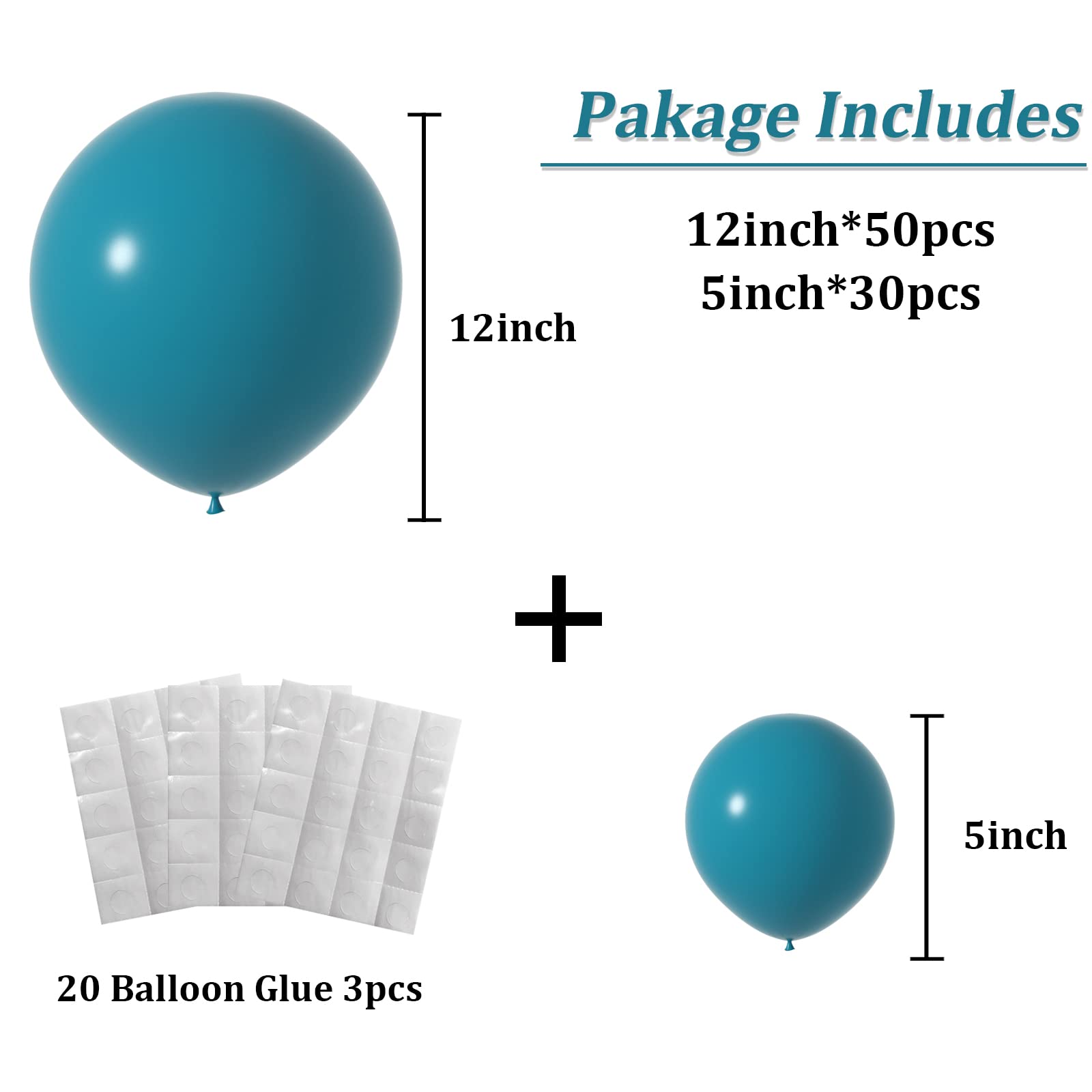 Janinus Turquoise Blue Balloons Garland Arch Kit - 80PCS Peacock Blue Balloons (12Inch & 5Inch) for Baby Shower, Gender Reveal, Wedding & Whale Theme Party Decorations - Perfect for Indoor/Outdoor Celebrations & Photo Backdrops