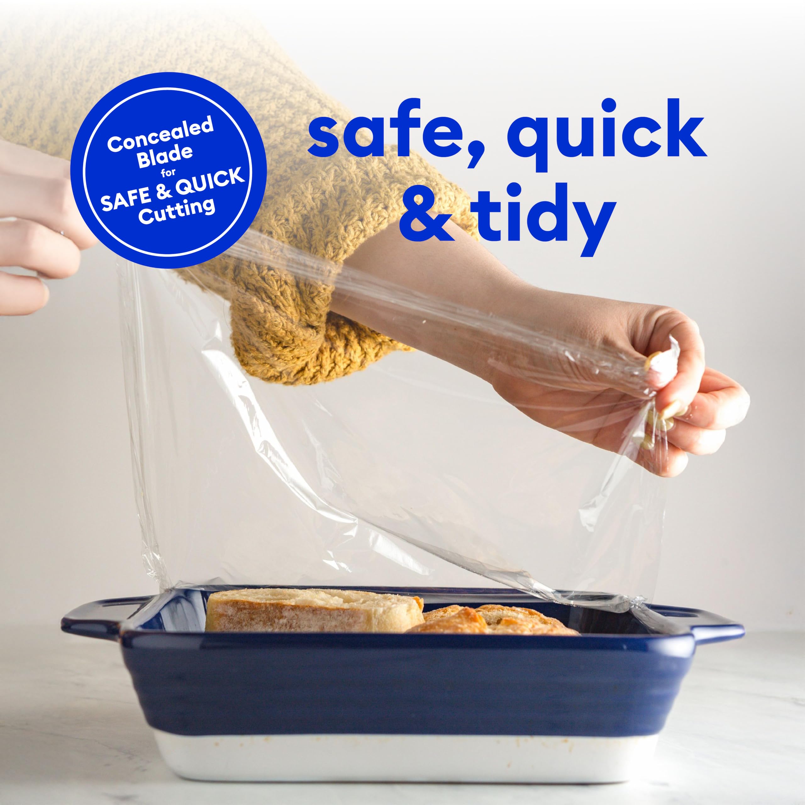 Wrap'n Snap 7500 Plastic Wrap Dispenser with Easy Refill & Built-in Cutter - Perfect for Kitchen Food Storage, Gift Wrapping & Leftover Protection