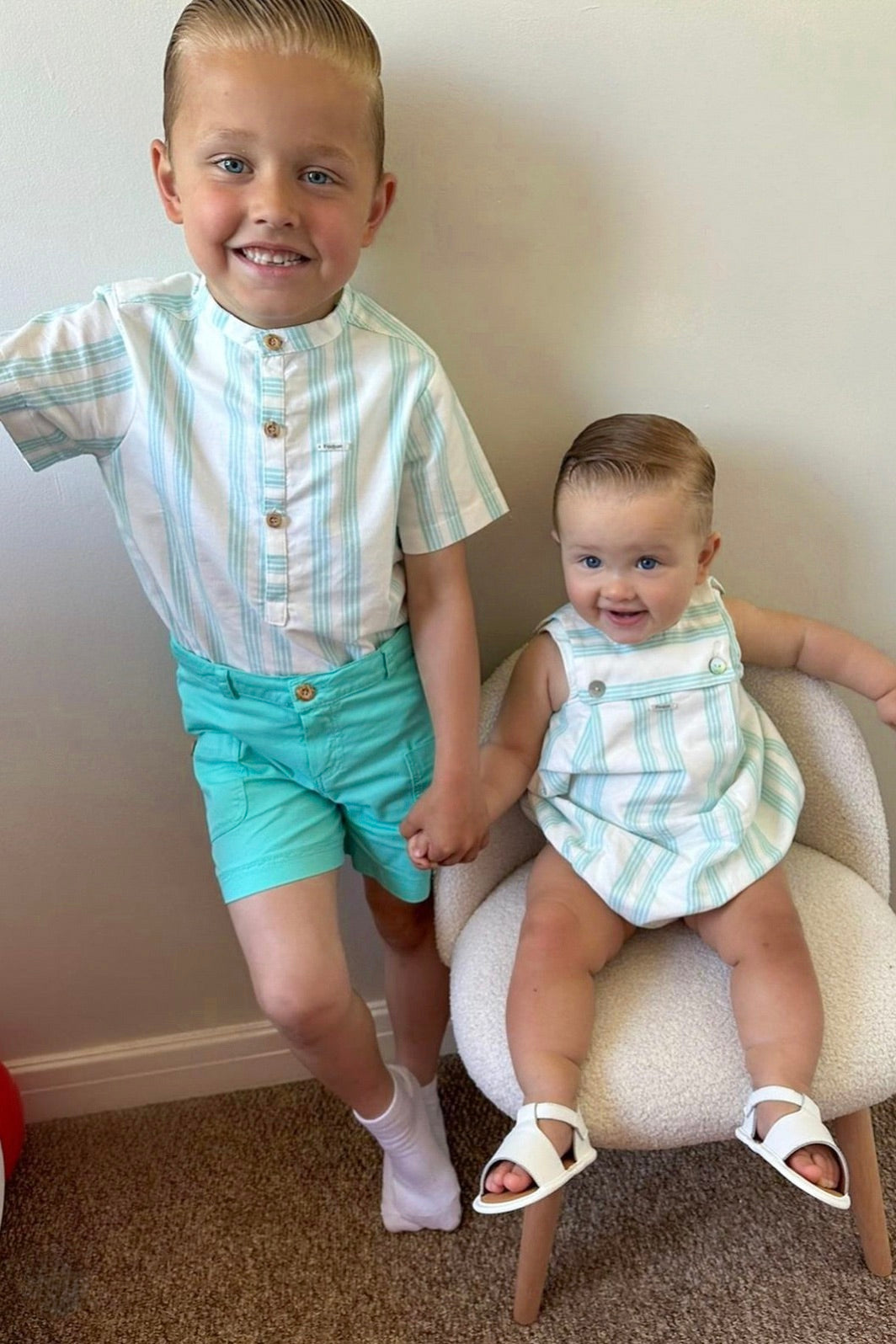 Hamish Turquoise Striped Romper for Baby Girls - Soft Cotton Jumpsuit with Snap Buttons | Perfect for Summer Outfits, Photoshoots & Playdates