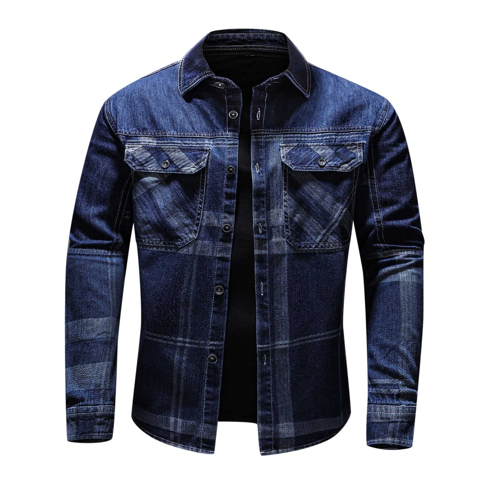 Men's Jean Jacket - Casual Long Sleeve Denim Jacket with Turn-Down Collar & Zippered Pockets | Winter Cotton Thermal Coat for Everyday Wear, Outdoor Activities & Street Style Fashion