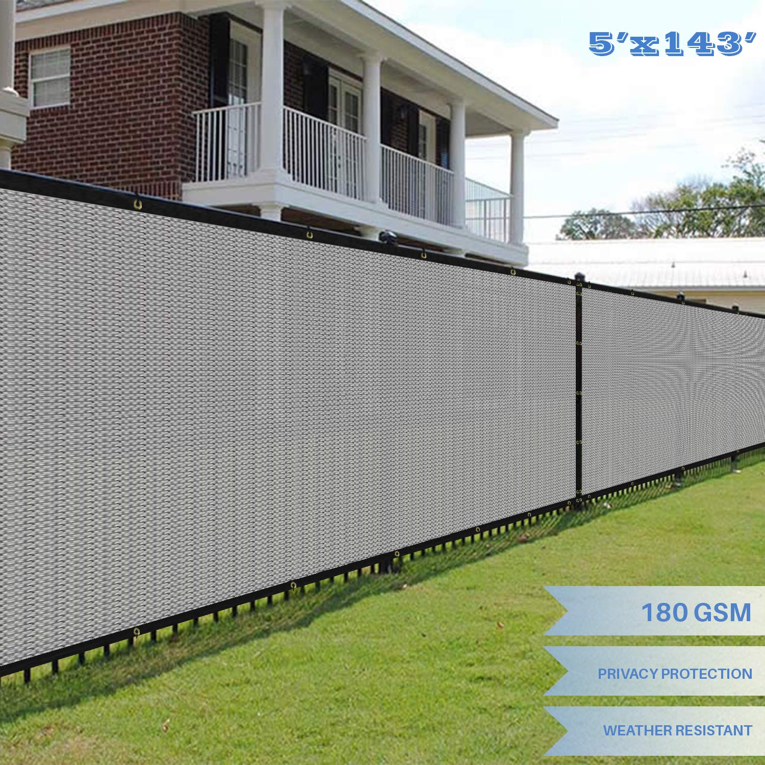 E&K Sunrise 5' x 143' Privacy Fence Screen with Grommets - Outdoor Windscreen Fence Cover, UV Blocking Shade Cloth for Backyard, Garden & Patio (Light Gray) - Perfect for Creating Private Outdoor Spaces & Sun Protection