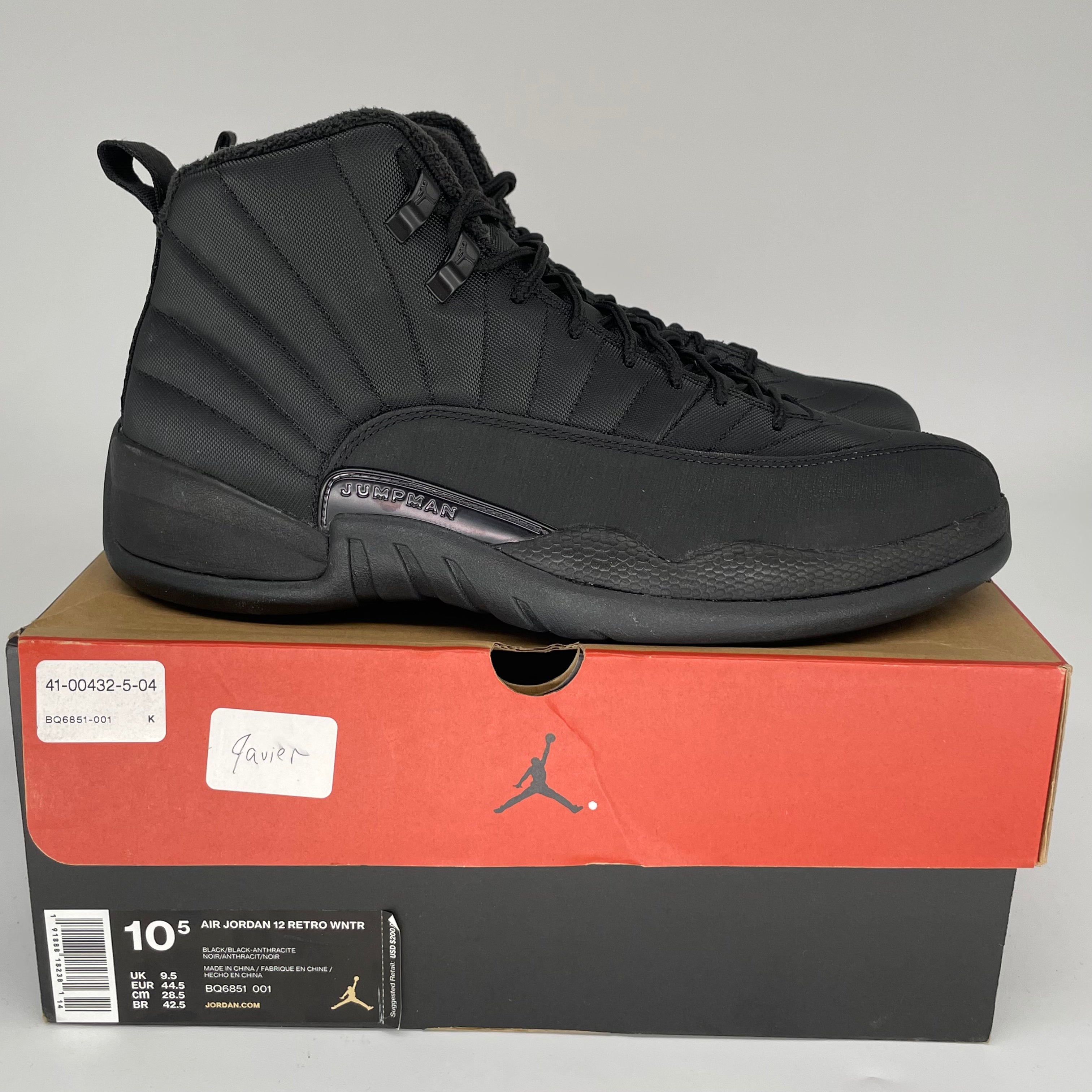 AIR JORDAN 12 Winter Black Men's Basketball Shoes Size 10.5 BQ6851-001 - Perfect for Streetwear & Winter Sports Fashion