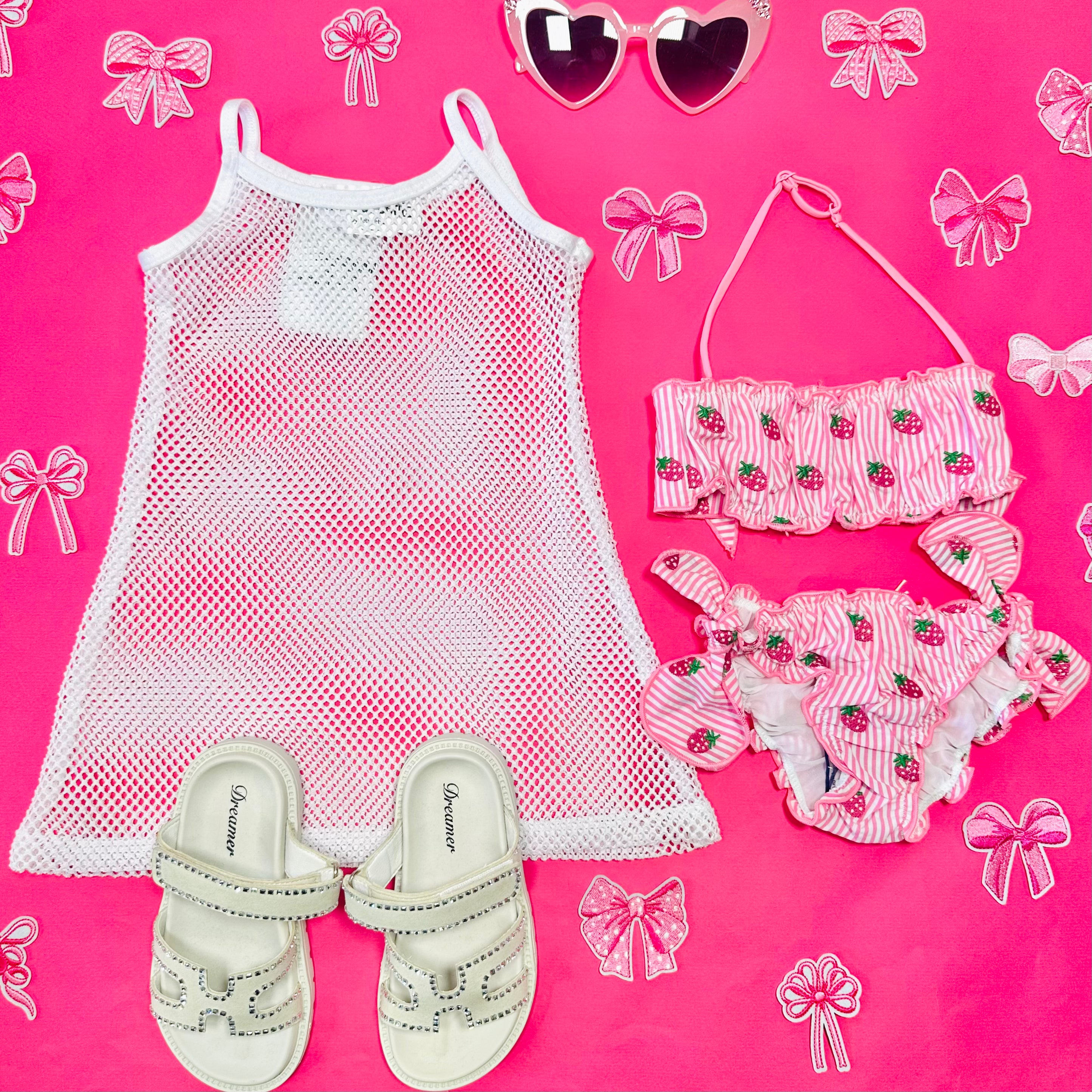 EMY Seersucker Strawberry Print Two Piece Bikini Set - Summer Beachwear for Women, Pool Party & Vacation Swimwear