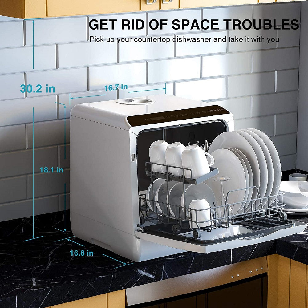 Portable Countertop Dishwasher with 5L Built-in Water Tank - Compact & Energy Efficient for Small Kitchens, Apartments, RVs, and Dorms