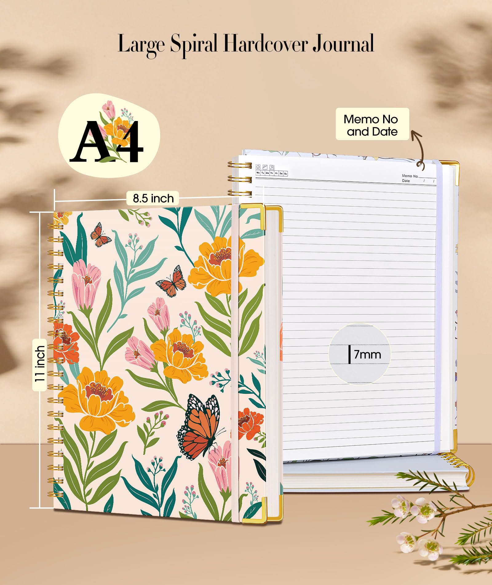 Premium Spiral Notebook for Women - 200 Pages Lined Journal, 8.5