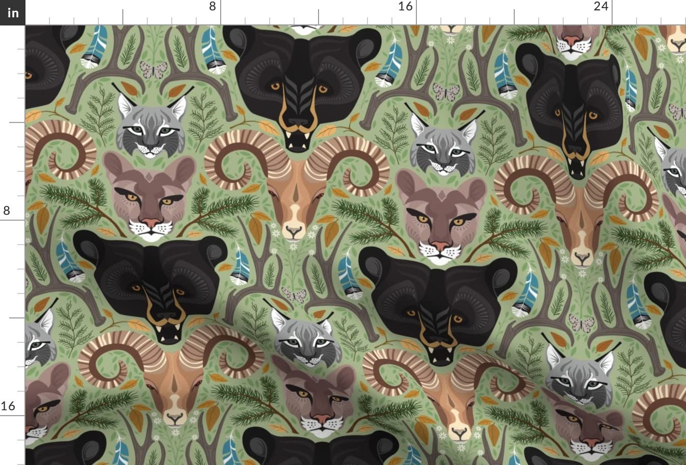Woodland Wild Animals Printed Velvet Fabric by The Yard - Bear Nature Feather Design for Upholstery, Home Decor & Apparel | Perfect for Nursery, DIY Projects & Fashion Sewing