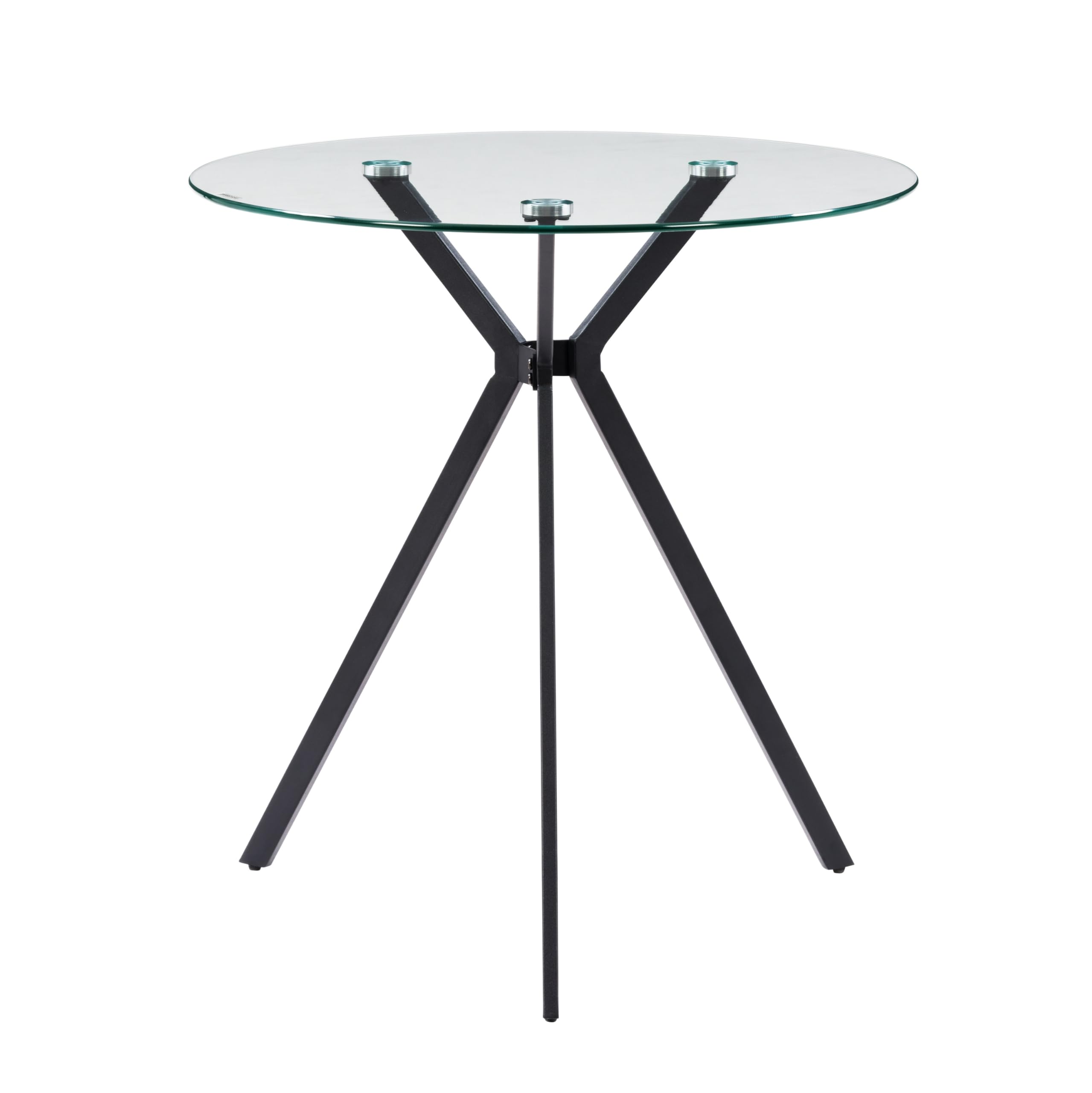 CorLiving Eliana Compact Glass Top Bistro Table with Black Iron Trestle Legs - Perfect for Small Spaces, Balcony, Patio & Cafe Style Dining