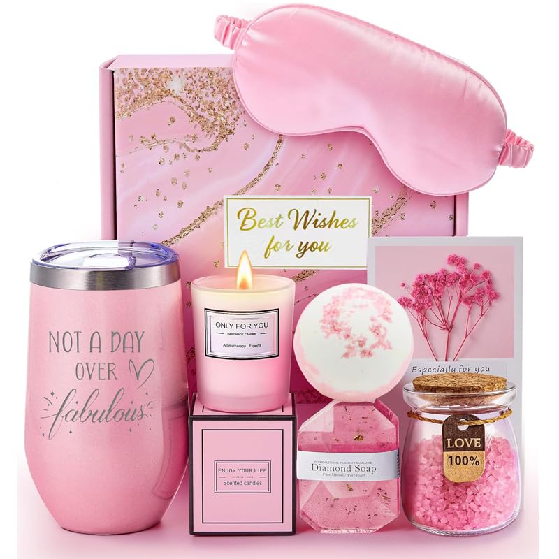Rose Bath Relaxation Gift Set for Women - Luxurious Self-Care Basket, Perfect Birthday Gift for Girlfriend, Sister, or Best Friend, Thoughtful Present Idea in Pink for Spa Nights & Relaxing Evenings