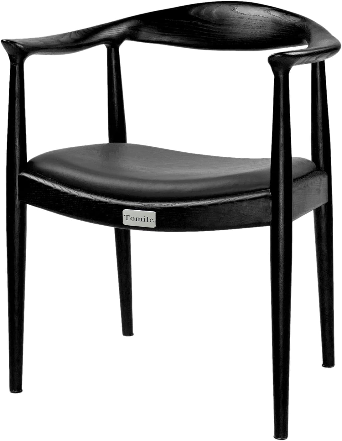 Tomile Mid Century Modern Upholstered Dining Chair - Kennedy Armchair with PU Leather Cushion Seat, Hans Wegner Inspired Elbow Chair for Kitchen, Dining Room, Living Room, Bedroom & Office - Black (Perfect for Home Decor & Contemporary Interior Design)