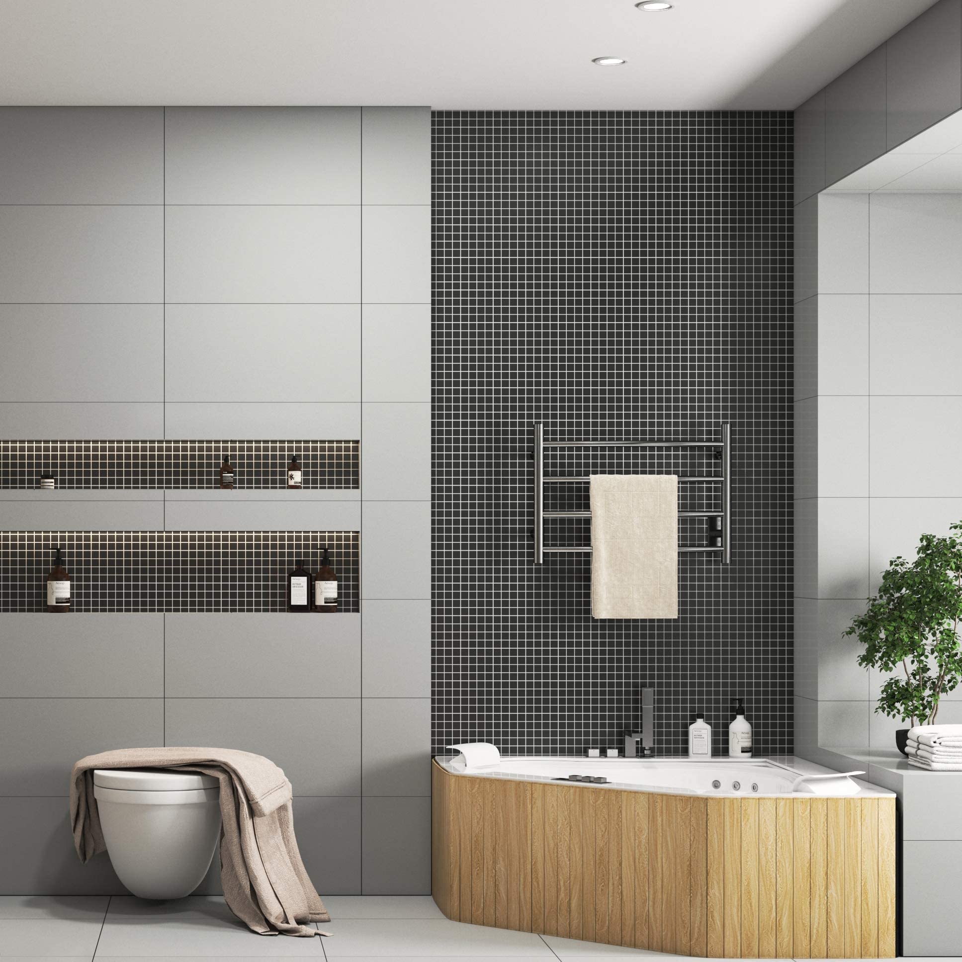 Polished Chrome Electric Heated Towel Rack - Wall Mounted Bathroom Towel Warmer, 4-Bar Stainless Steel Drying Rack (40W, 16.54x23.62x5.51 inches) - Perfect for Spa-Like Bathroom Luxury & Quick Drying
