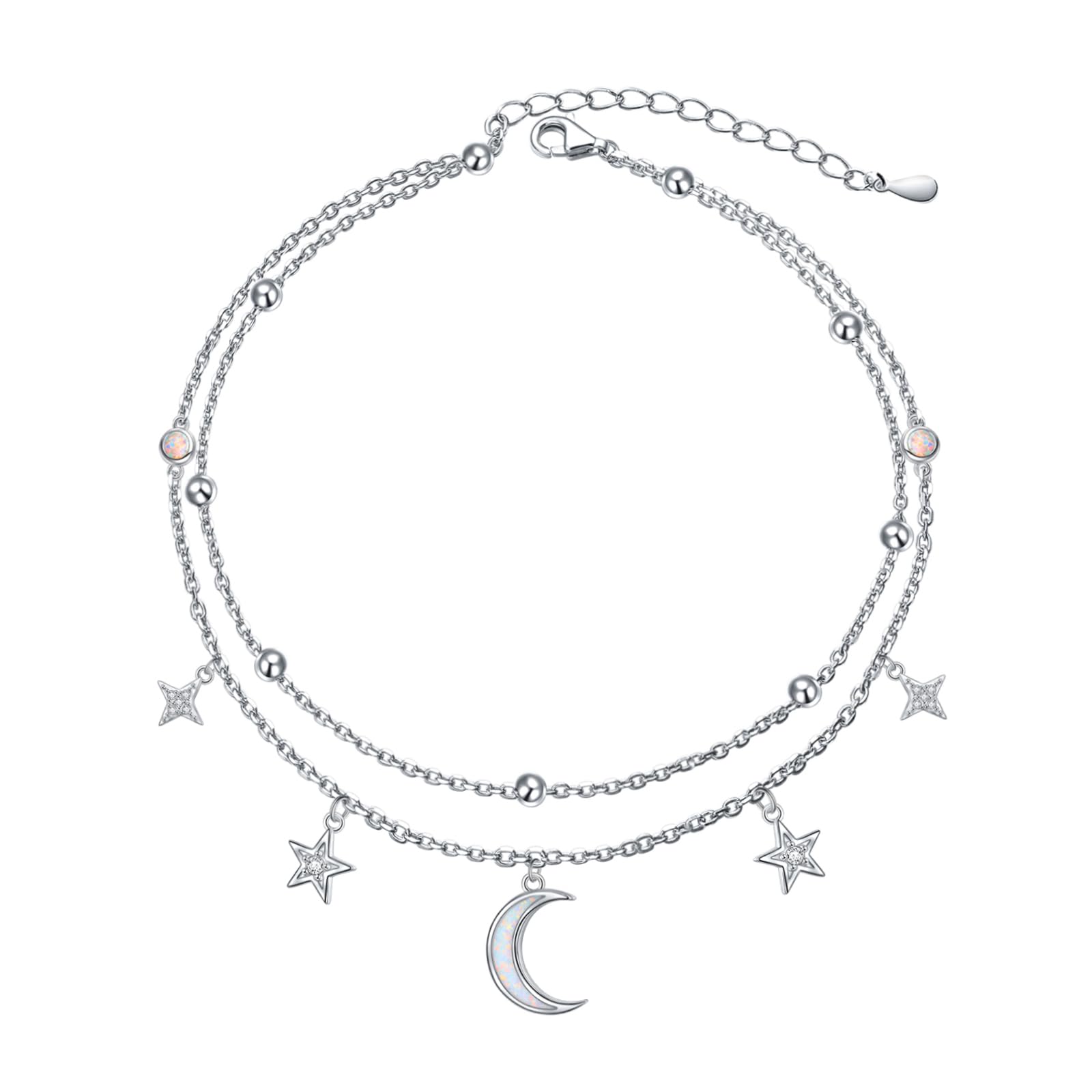 HOOHWE Sterling Silver Double Layered Adjustable Anklets for Women & Girls - Elegant Beach Jewelry Perfect for Summer Vacations, Weddings & Gifts