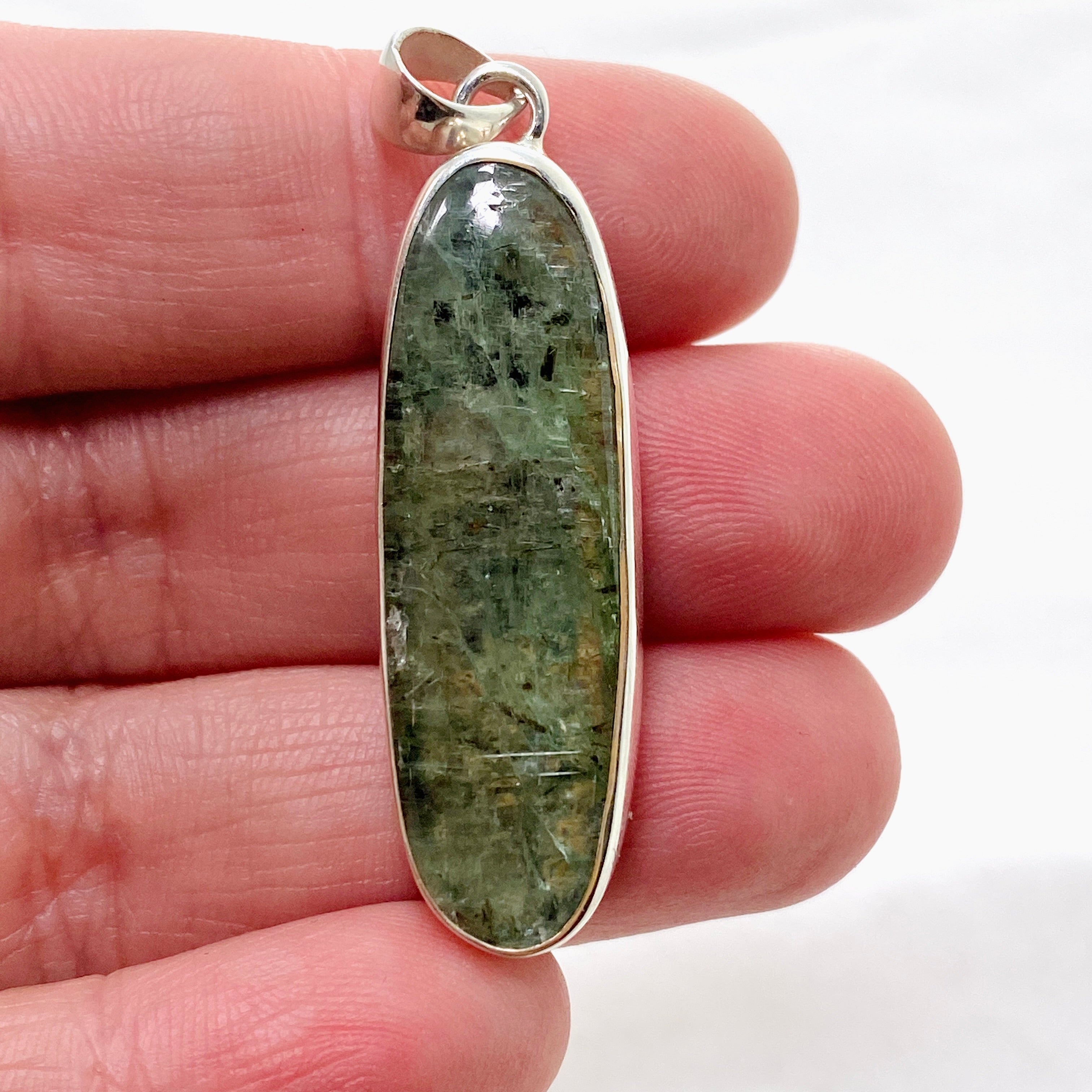 Natural Green Kyanite Oval Cabochon Pendant Necklace - Healing Crystal Jewelry for Meditation & Energy Balancing - KPGJ4630