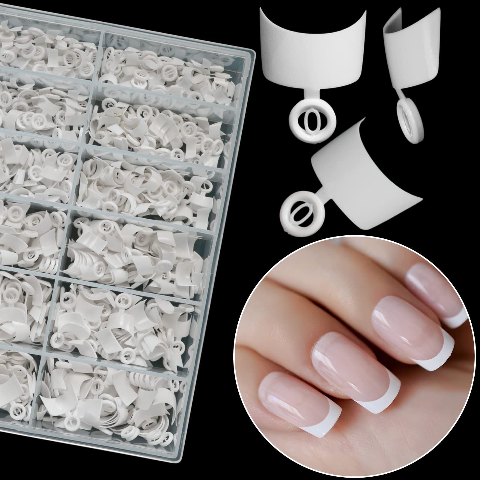 Ranrose 600PCS Short French Style False Nails - Half Cover Acrylic Nail Tips in White, 12 Sizes with Storage Box | Perfect for Salon, Home Manicure & Special Occasions