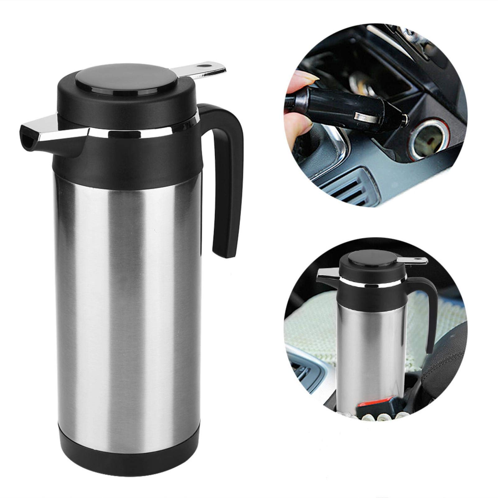12V/24V Stainless Steel Car Electric Kettle - 1200ML Auto Heating Water Bottle for Travel, Camping & Road Trips | Fast Boiling Portable Kettle for Cars, Trucks & RVs