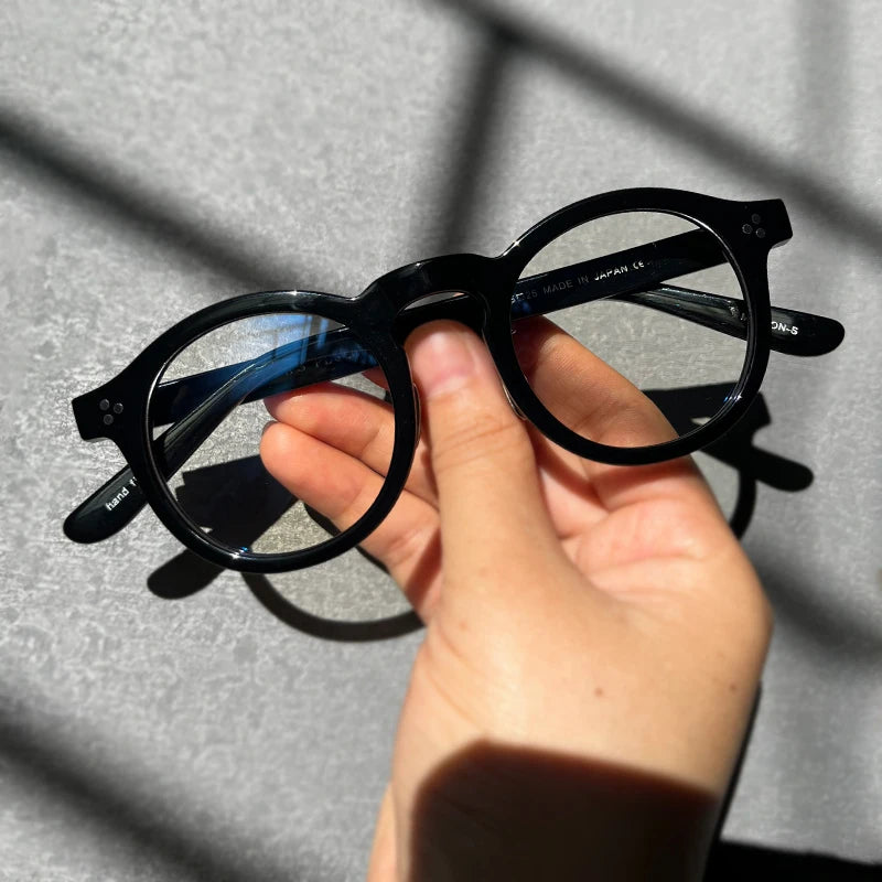 Stylish Unisex Black Acetate Round Full-Rim Eyeglasses Frame 5125 - Perfect for Reading, Work, and Everyday Fashion