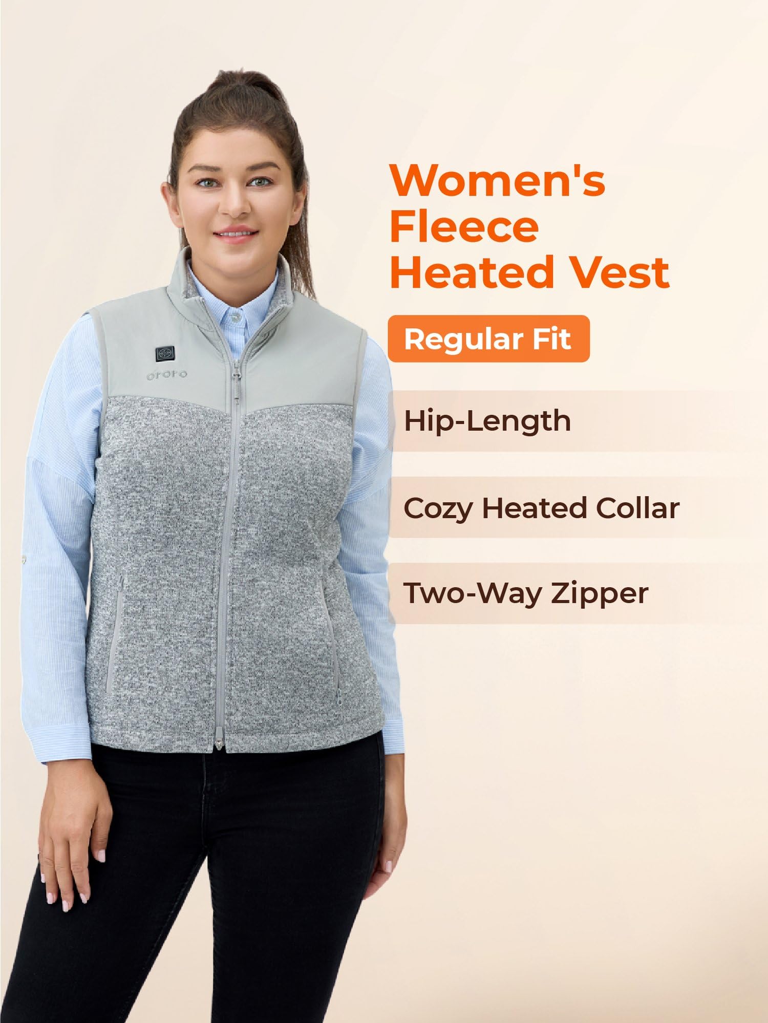 ORORO Women's Lightweight Heated Fleece Vest with 4 Adjustable Heat Zones - Rechargeable Battery-Powered Winter Vest for Outdoor Activities (Charger Not Included) | Perfect for Hiking, Skiing & Cold Weather Commutes