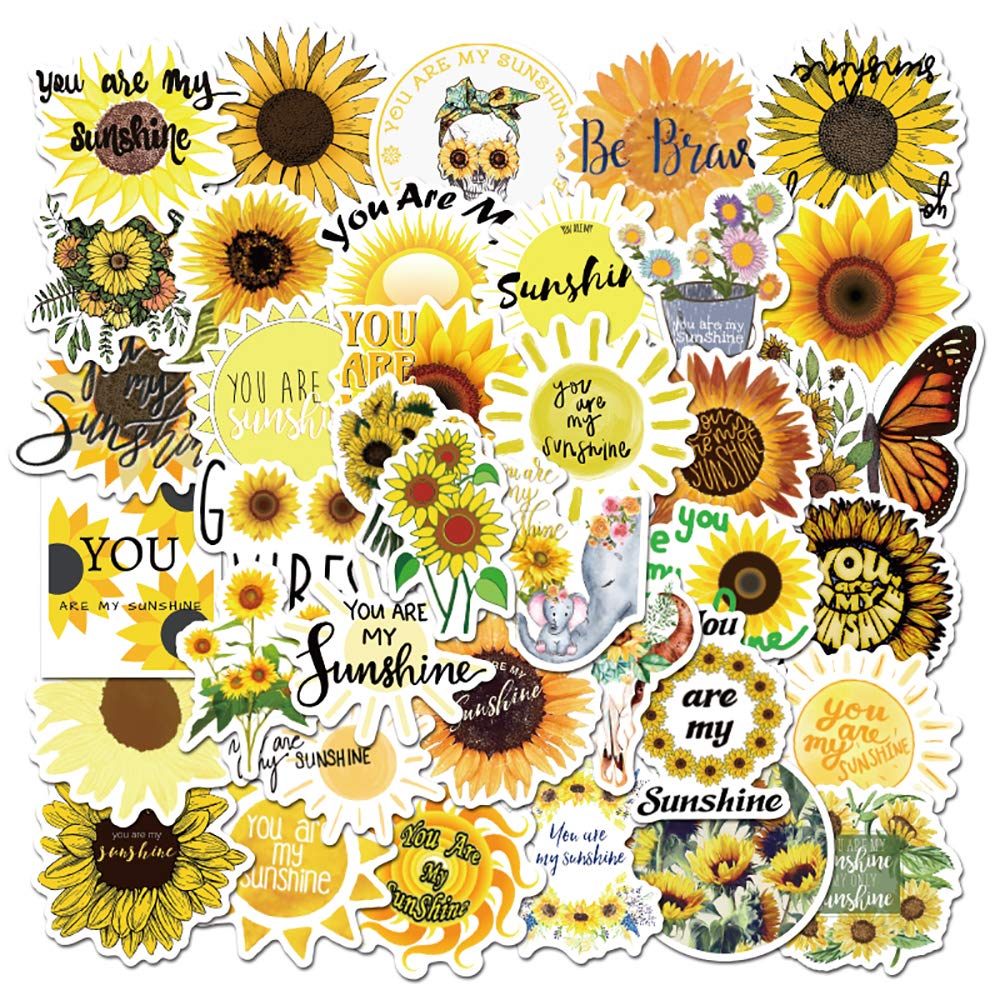 50-Pack Sunflower Stickers - Waterproof, Cute & Trendy Vinyl Decals for Teens & Girls - Perfect for Laptop, Hydro Flask, Phone, Skateboard & Travel - Extra Durable Aesthetic Stickers for School, Journals, DIY Crafts & Gift Wrapping