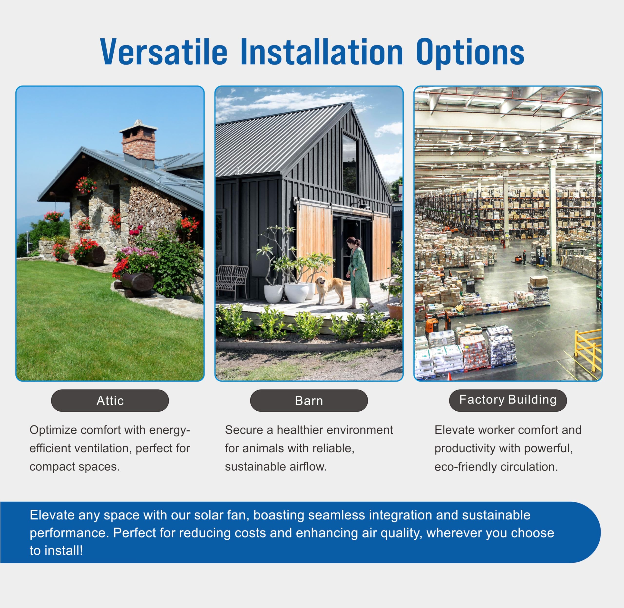 Smart Solar Attic Fan Pro – 2850 CFM High-Power Roof Ventilation, 50W Solar Panel, 40-104℉ Auto Thermostat – Weatherproof Exhaust Fan for Home, Garage, Greenhouse & Warehouse – Energy Efficient Cooling for 4000 sq.ft Spaces – USA Designed with German Technology – Perfect for Hot Climates & Year-Round Ventilation