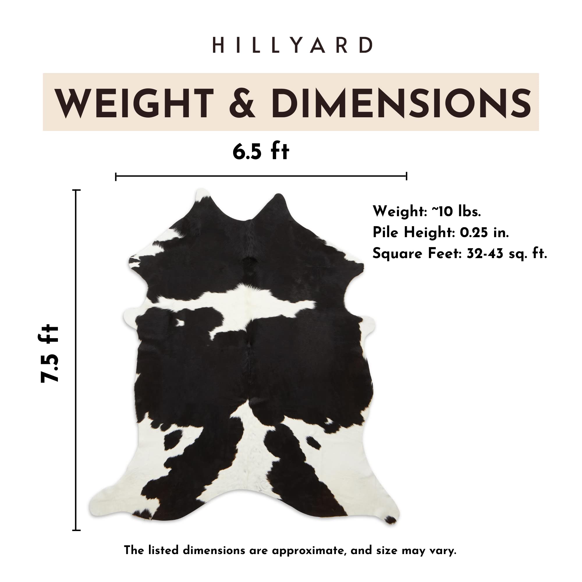 Premium Black and White Cowhide Rug - Handcrafted Grade A Natural Cowhide, Sustainably Sourced & Durable - Extra Large 7.5 x 6.5 ft - Perfect for Living Room, Bedroom, or Office Decor